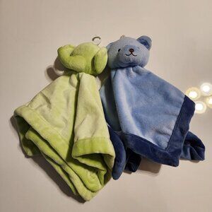 Tiddliwinks elephant bear plush lovey security blanket bundle Blue Green